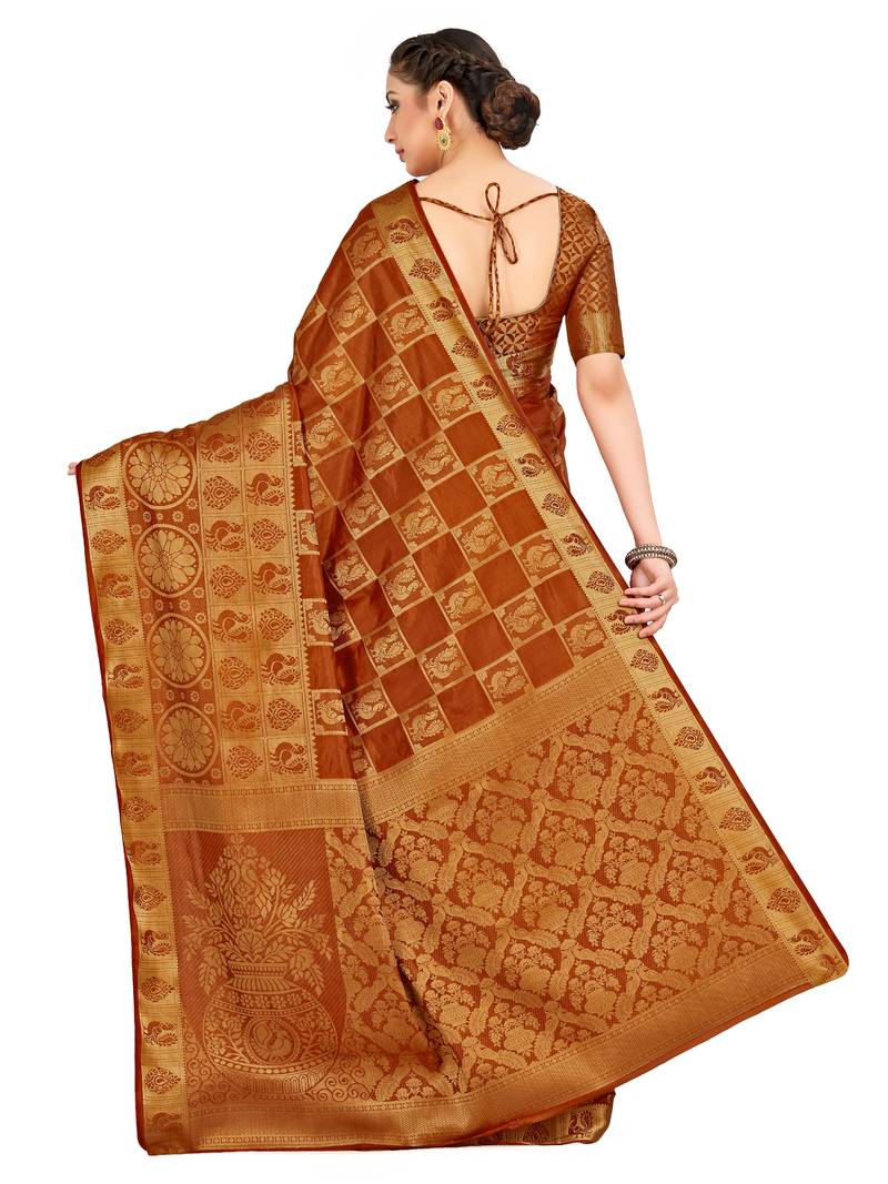Rust Woven Art Silk Saree With Blouse