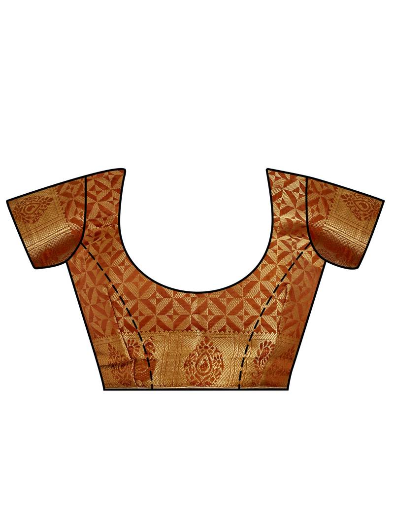 Rust Woven Art Silk Saree With Blouse
