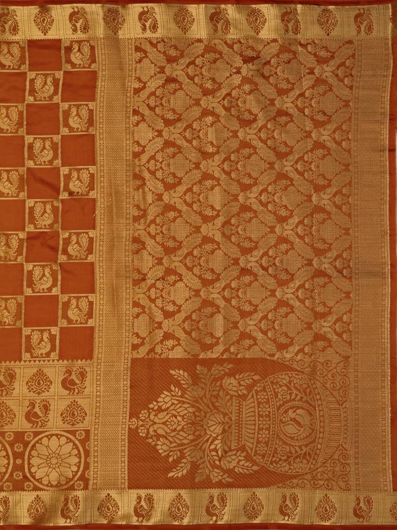 Rust Woven Art Silk Saree With Blouse