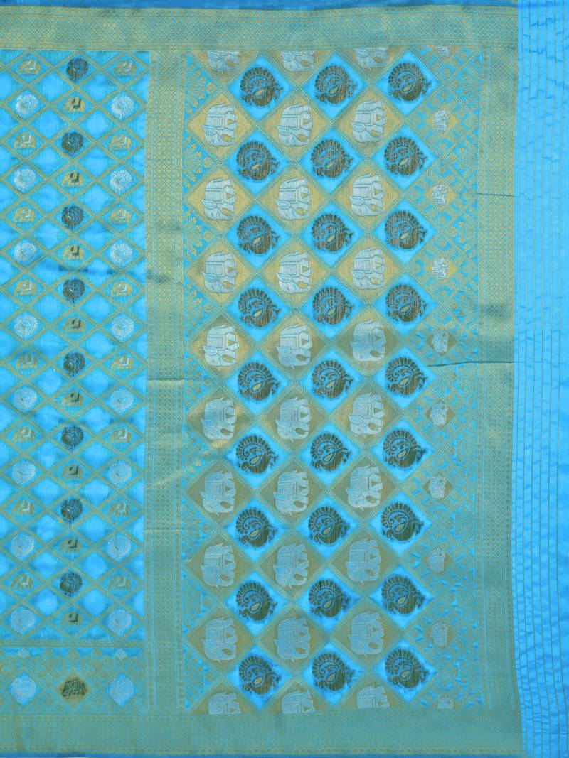 Turquoise Woven Art Silk Saree With Blouse