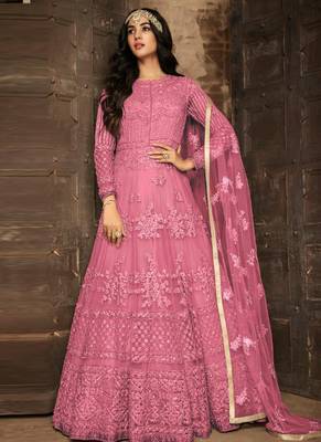 Pink Hand Embroidery Net Salwar 1