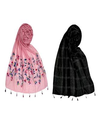 Premium Cotton Designer Ari Stole And Hand Work White Threaded Grid Hijab 1