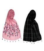 Premium Cotton Designer Ari Stole And Hand Work White Threaded Grid Hijab