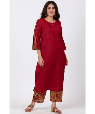 Maroon Silk Kurti with Mustard Paisley Printed Palazzo 1