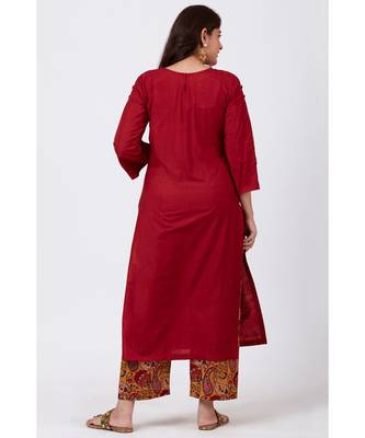 Maroon Silk Kurti with Mustard Paisley Printed Palazzo 4