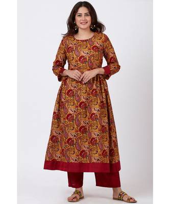 Mustard Paisley Printed Kurti with Straight Oxy Red Palazzo 1