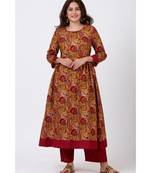 Mustard Paisley Printed Kurti with Straight Oxy Red Palazzo
