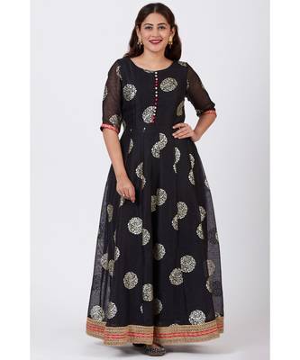 Black Jewel Foil Printed Floorlength Kurti 1