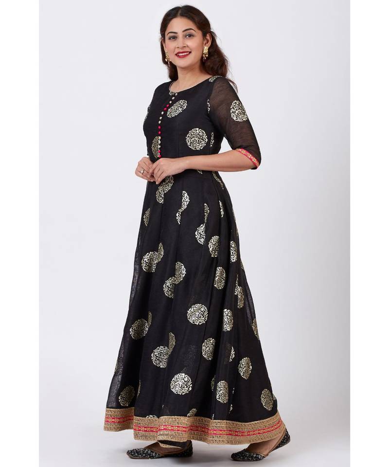 Black Jewel Foil Printed Floorlength Kurti