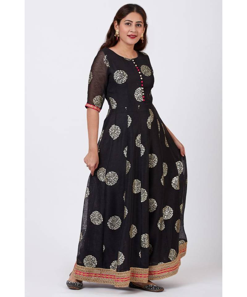 Black Jewel Foil Printed Floorlength Kurti