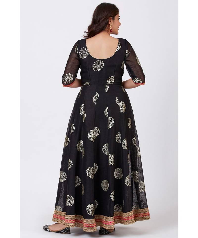Black Jewel Foil Printed Floorlength Kurti