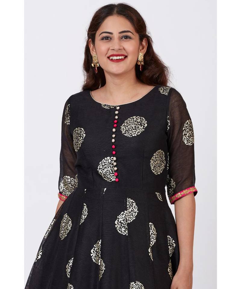 Black Jewel Foil Printed Floorlength Kurti