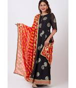 Black Jewel Foil Printed Floorlength Kurti and Pink Red Yellow Mothra Gotta work Dupatta