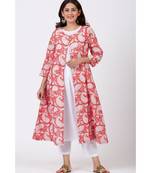 Red Paisley Printed A-line Side Gathered Kurti with Straight White Pants
