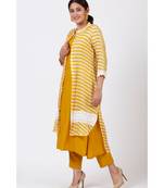 Mustard Yellow A-Line Kurti with Crochet Jacket and Straight Pants