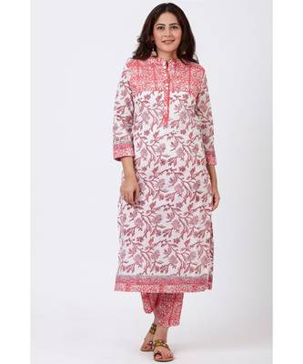 Blush Pink Floral Printed Kurti with Straight Pants 1
