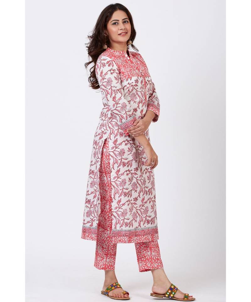 Blush Pink Floral Printed Kurti with Straight Pants