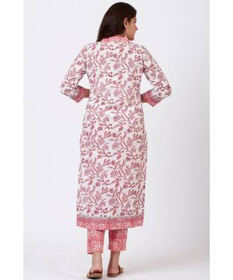 Blush Pink Floral Printed Kurti with Straight Pants 4