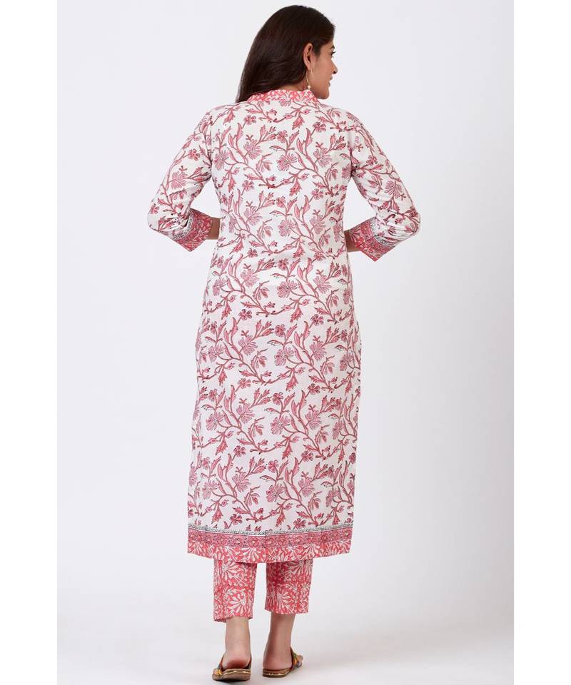 Blush Pink Floral Printed Kurti with Straight Pants