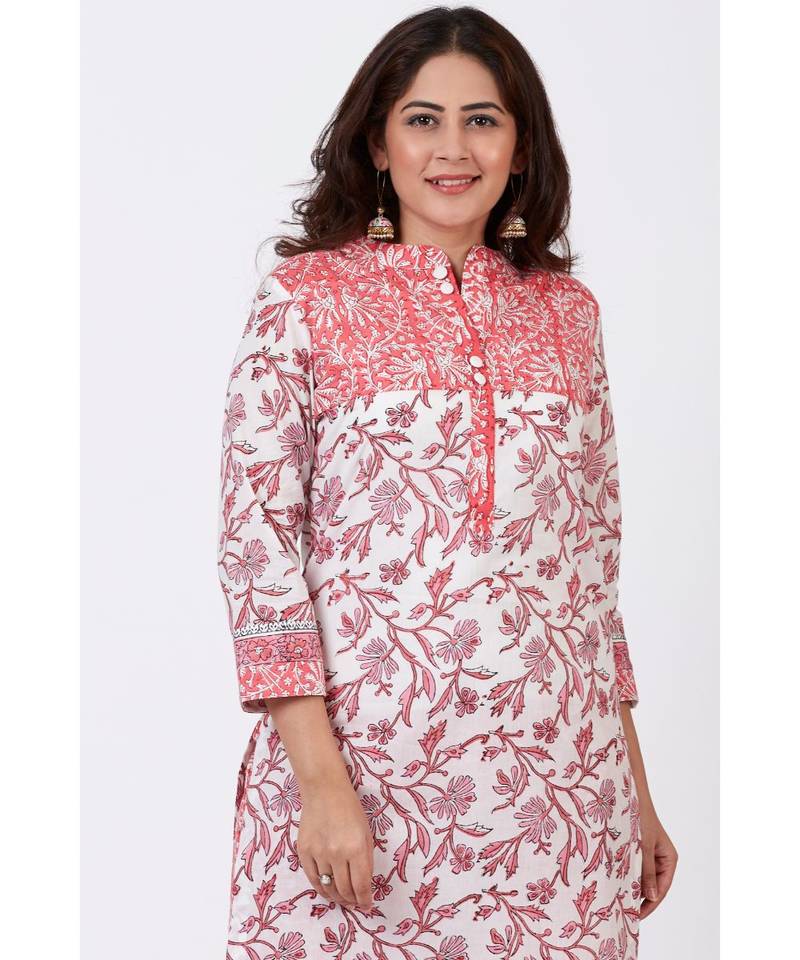 Blush Pink Floral Printed Kurti with Straight Pants