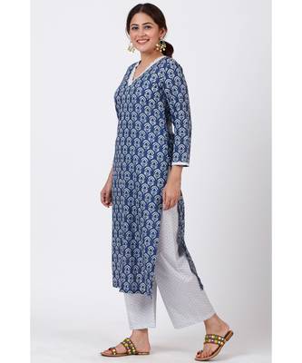 Stain Blue Printed Kurti with Printed Pants 1