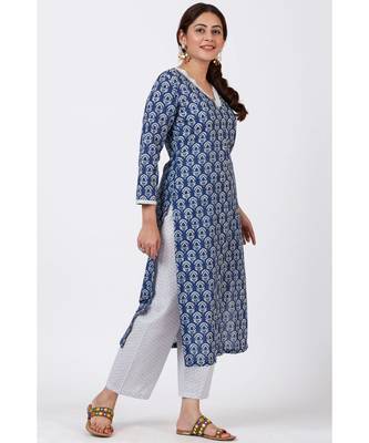 Stain Blue Printed Kurti with Printed Pants 2