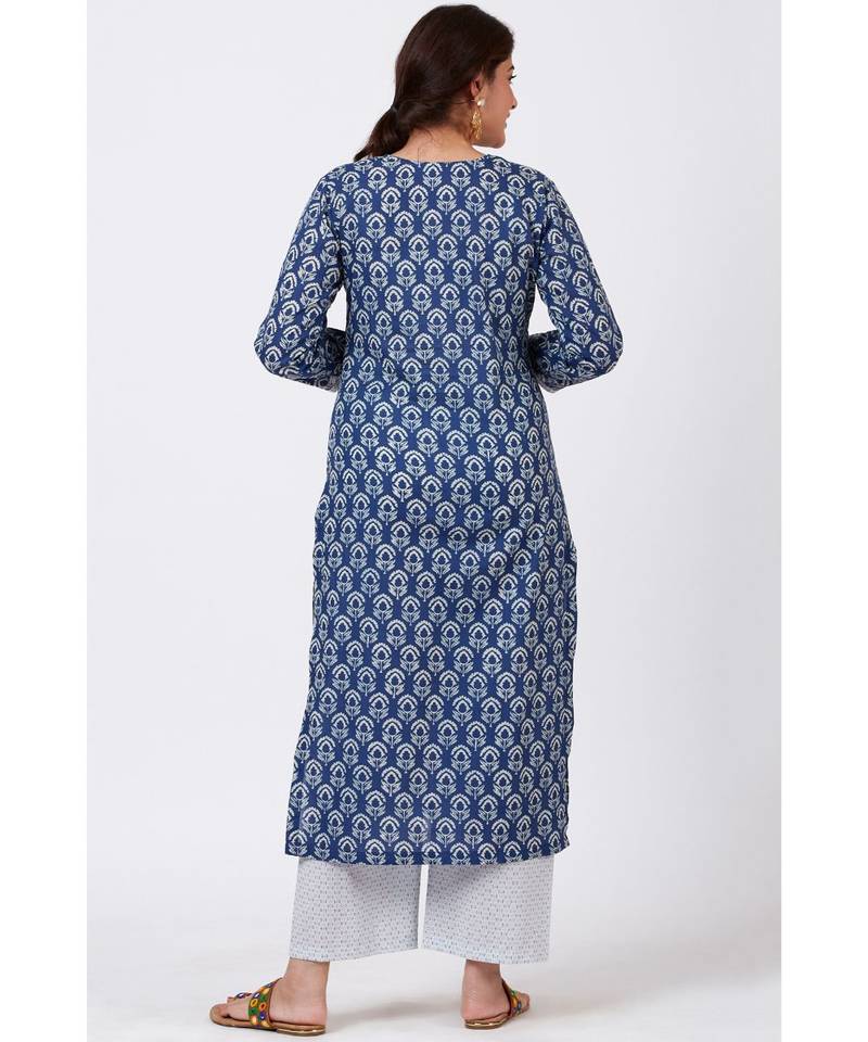 Stain Blue Printed Kurti with Printed Pants