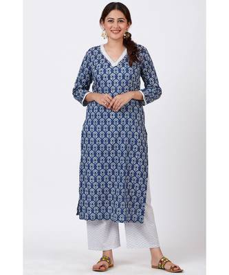 Stain Blue Printed Kurti with Printed Pants 5