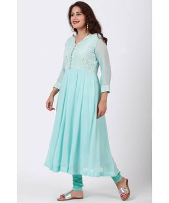 Aqua Blue Chikankari Anarkali with Churidaar 1