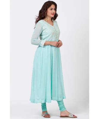 Aqua Blue Chikankari Anarkali with Churidaar 2