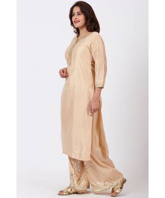 Champagne Gold Tree Gotta Embroidered Kurti with Embroidered Straight Palazzos 1
