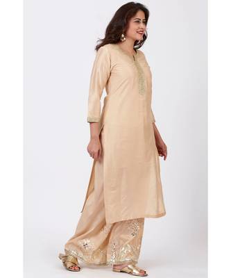 Champagne Gold Tree Gotta Embroidered Kurti with Embroidered Straight Palazzos 2