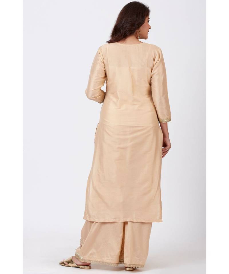 Champagne Gold Tree Gotta Embroidered Kurti with Embroidered Straight Palazzos