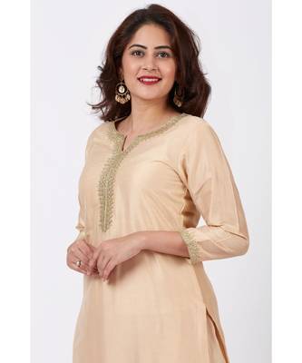 Champagne Gold Tree Gotta Embroidered Kurti with Embroidered Straight Palazzos 4