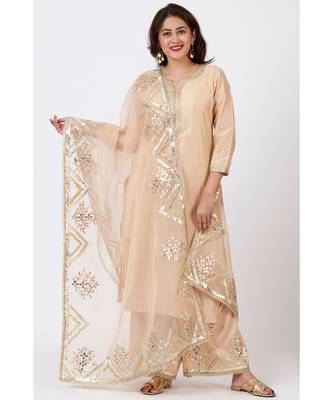Champagne Gold Tree Gotta Embroidered Kurti with Embroidered Straight Palazzos and Orgnaza Gotta Embroidered Dupatta 1