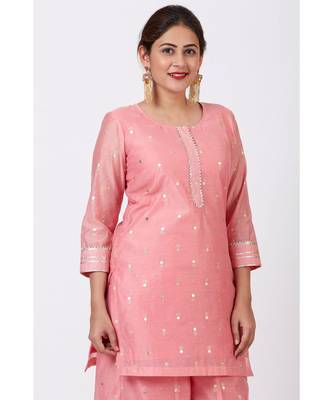 Rose Pink Foil Printed Kurti with Flared Palazzo 4