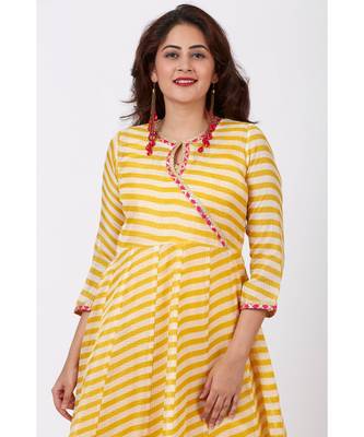 Mustard Leheriya Floorlength Kurti with Printed Border 1