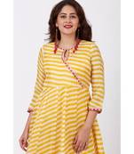 Mustard Leheriya Floorlength Kurti with Printed Border
