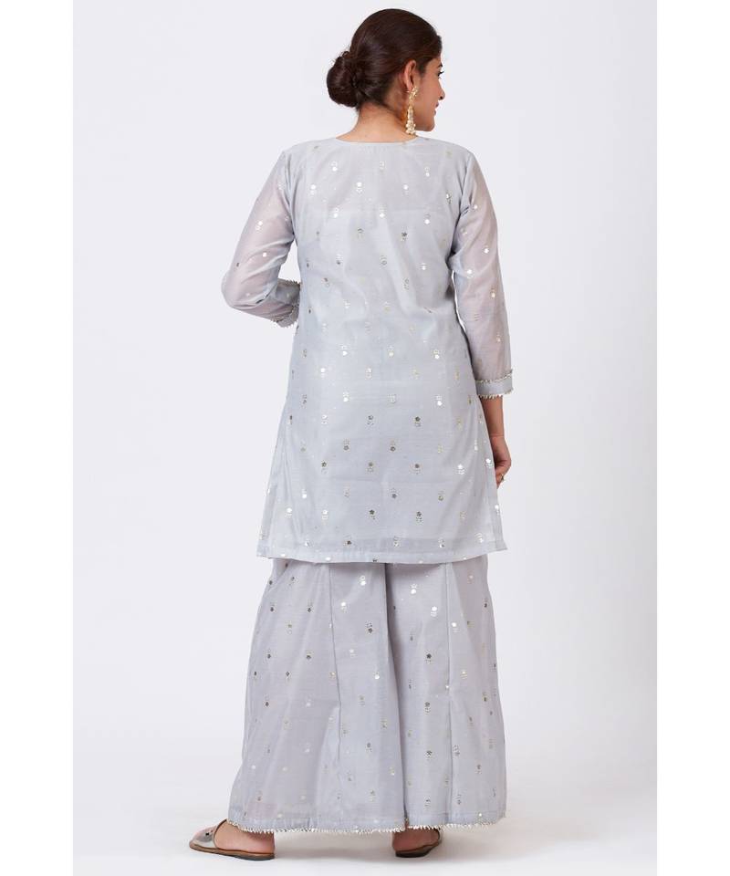 Magical Gray Foil Printed Kurti with Flared Palazzo
