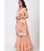 Apricot Printed Organza kurti With Crushed Ghararas