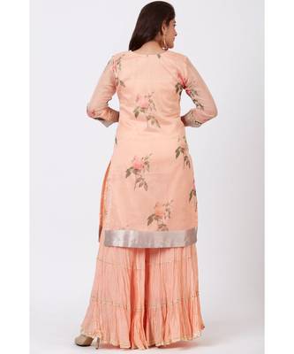 Apricot Printed Organza kurti With Crushed Ghararas 3