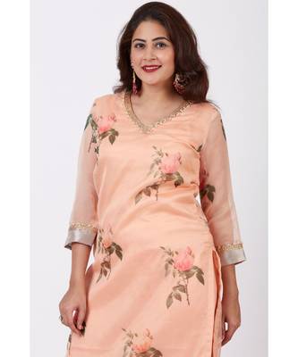 Apricot Printed Organza kurti With Crushed Ghararas 4