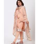 Apricot Printed Straight Kurti With churidar and Printed Organza Dupatta