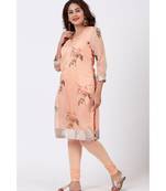 Apricot Printed Straight kurti with Churidar
