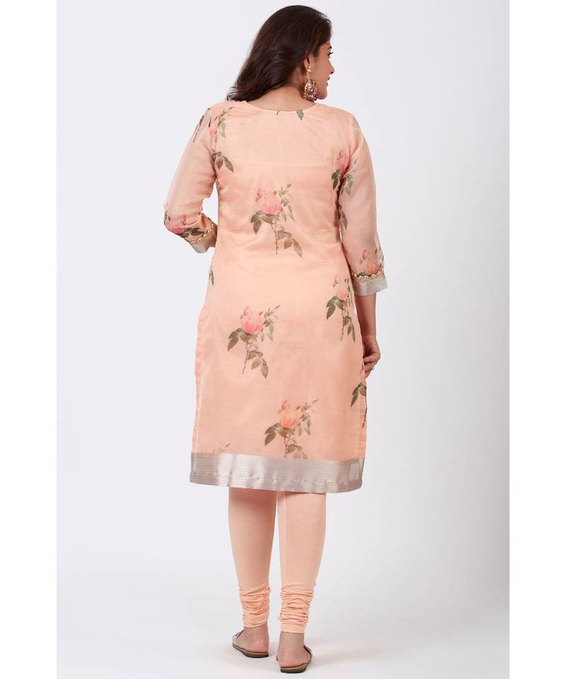 Apricot Printed Straight kurti with Churidar