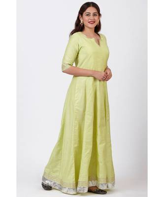 Pista Green Gotta Floor Length Silk Kurti Dress 2