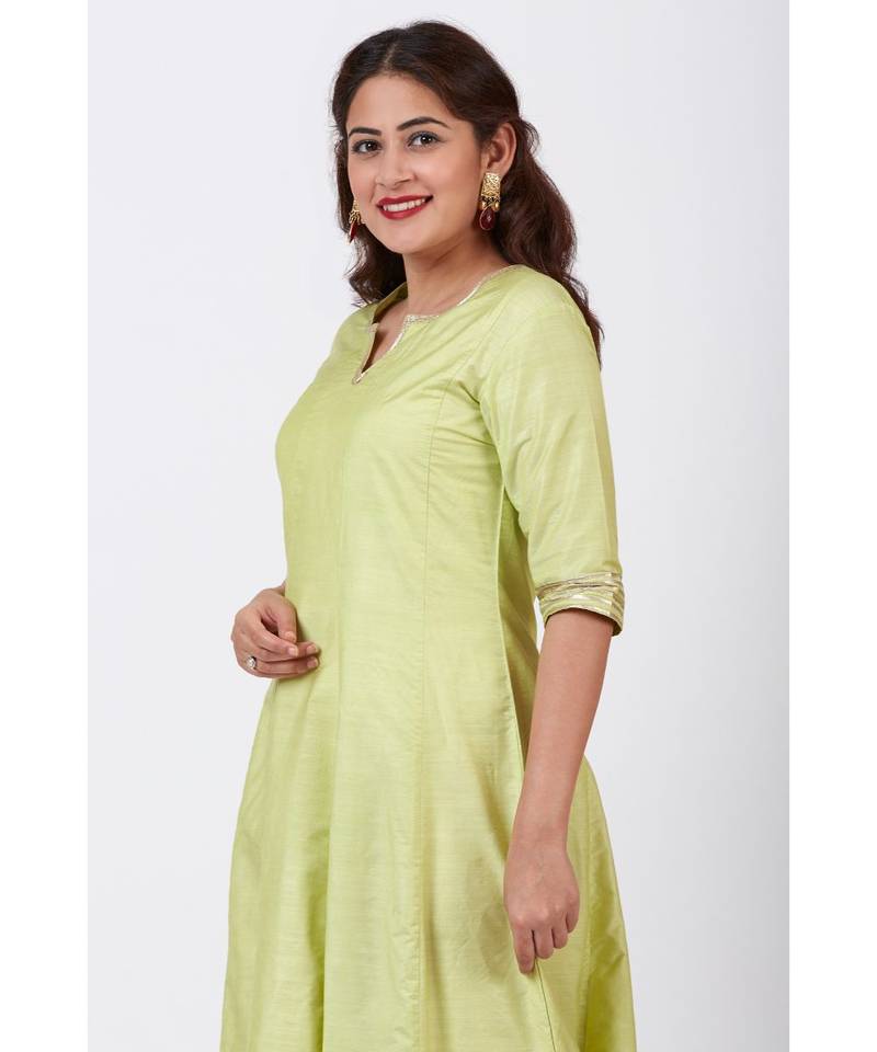 Pista Green Gotta Floor Length Silk Kurti Dress