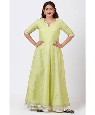 Pista Green Gotta Floor Length Silk Kurti Dress 5
