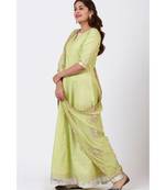Pista Green Gotta Floor Length Silk Kurti Dress with Gotta Patti Floral Chiffon Dupatta