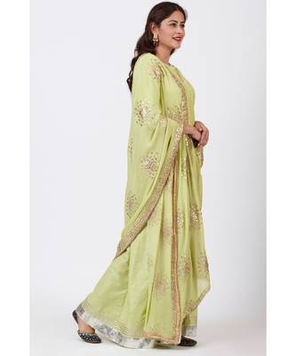 Pista Green Gotta Floor Length Silk Kurti Dress with Gotta Patti Floral Chiffon Dupatta 2
